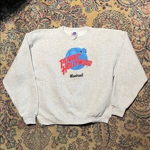 Vintage 1991 Planet Hollywood Gray Crewneck Sweater L Made in USA by Tee Jays MF